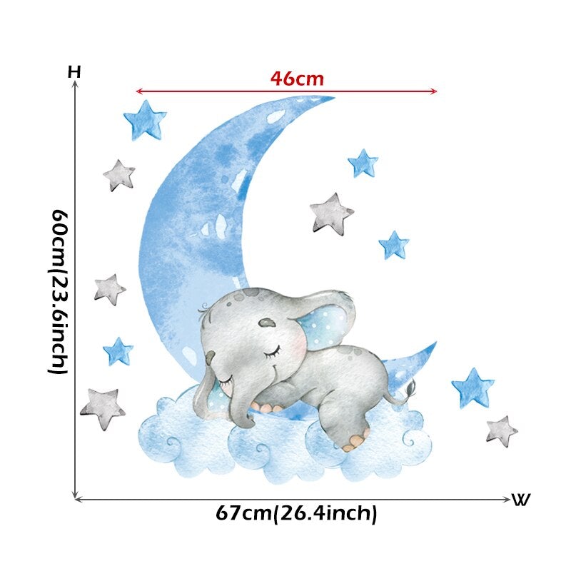 BabyElephant™ autocollants muraux en forme d'éléphant et de lune pour chambre de bébé | bébé - Club bébé - maman