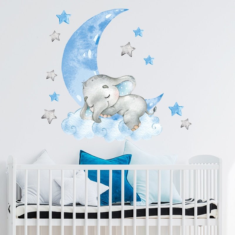 BabyElephant™ autocollants muraux en forme d'éléphant et de lune pour chambre de bébé | bébé - Club bébé - maman