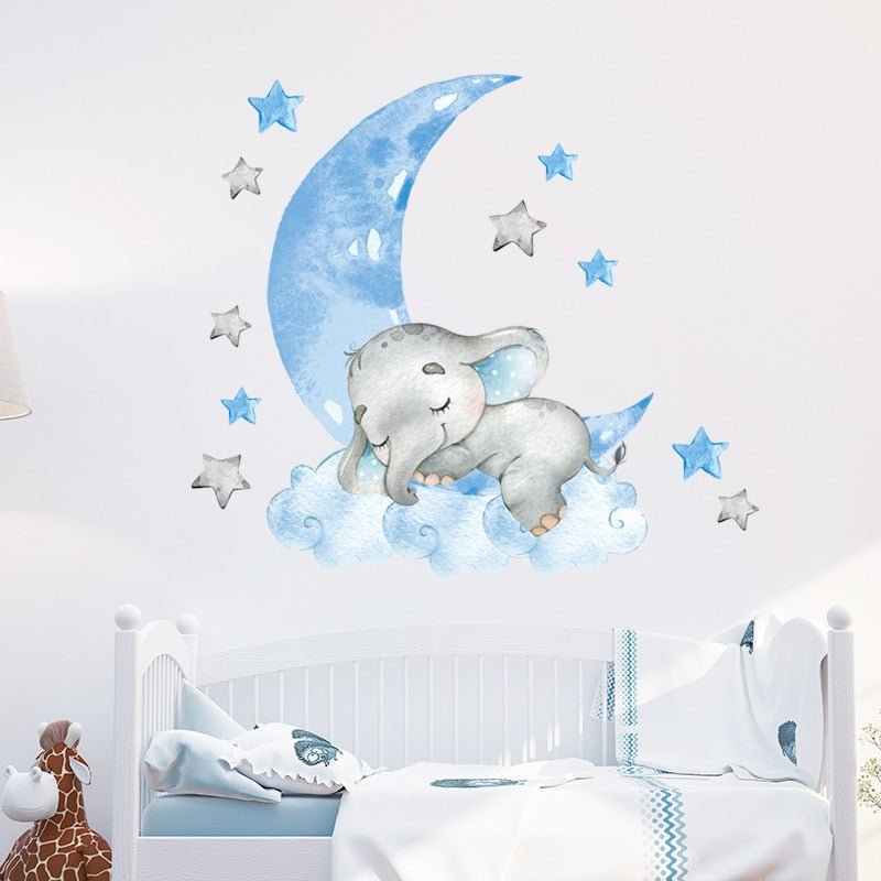 BabyElephant™ autocollants muraux en forme d'éléphant et de lune pour chambre de bébé | bébé - Club bébé - maman